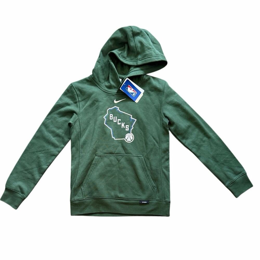NWT Nike NBA Milwaukee Bucks Youth Boys M 10/12 Green Pullover Hoodie Sweatshirt